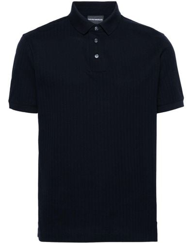 Emporio Armani Textured Cotton Polo Shirt - Blue
