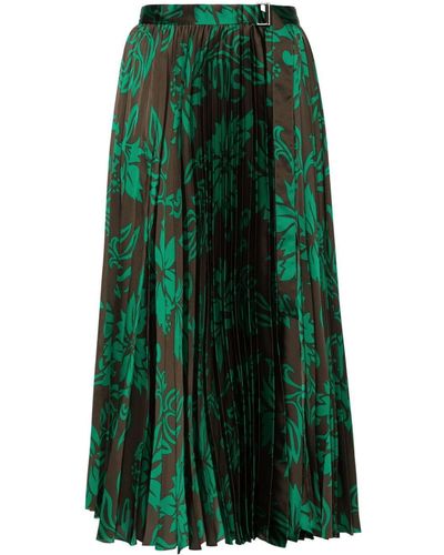 Sacai Floral-print Pleated Midi Skirt - Green
