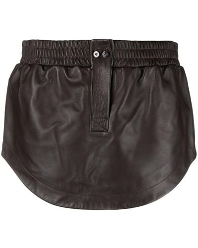 The Attico Curved-hem Leather Miniskirt - Black