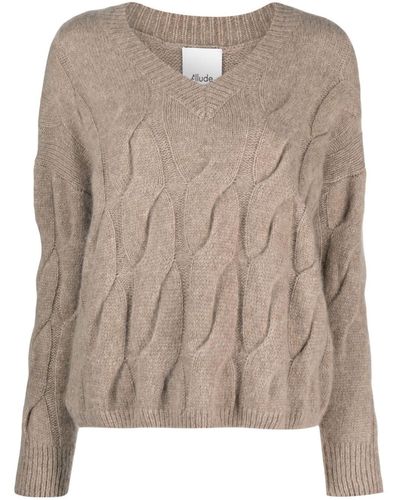 Allude Cable-knit V-neck Sweater - Brown