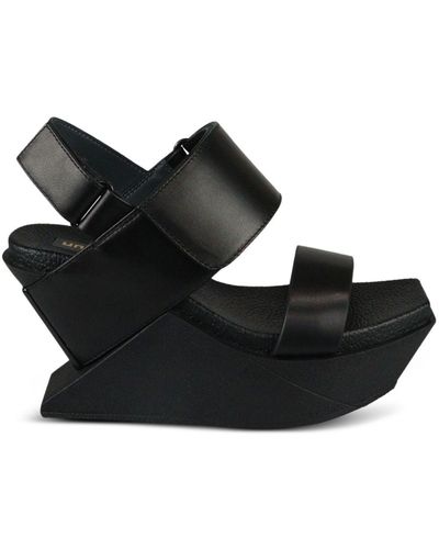 United Nude Delta Wedge Leather Sandals - Black