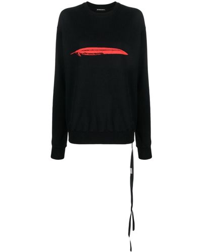 Ann Demeulemeester Feather-print Cotton Sweatshirt - Black