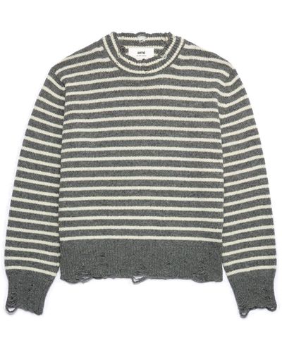 Ami Paris Striped Wool Sweater - Gray