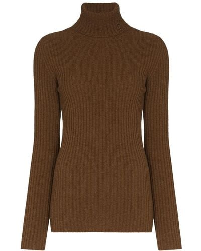 Saint Laurent Roll-neck Ribbed-knit Sweater - Brown
