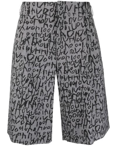 Comme des Garçons Text-print Plaid-check Tailored Shorts - Grey