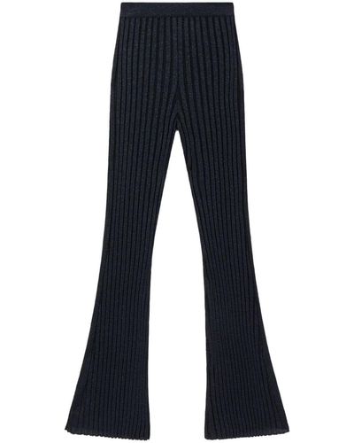 Stella McCartney Lurex Ribbed-knit Straight-leg Pants - Blue