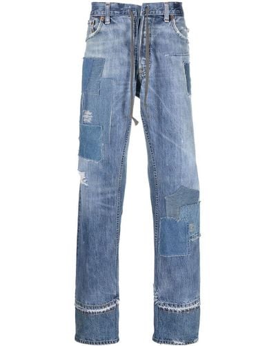 Greg Lauren Patchwork-detail Straight-leg Jeans - Blue