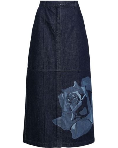 KENZO Floral-print Denim Maxi Skirt - Blue