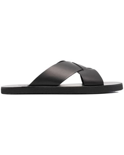 Ancient Greek Sandals Bios Cross-strap Leather Slides - Black