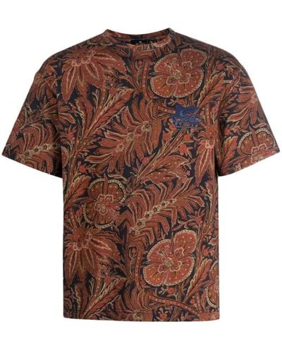 Etro Pegaso-embroidered Paisley-print T-shirt - Brown