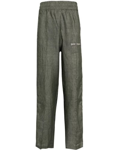 Palm Angels Logo-embroidered Linen Track Trousers - Green
