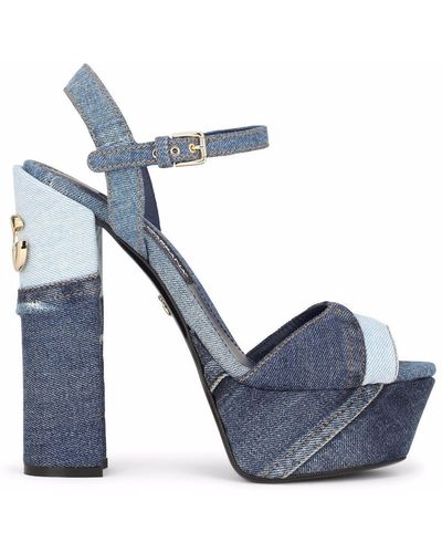 Dolce & Gabbana Keira Denim Patchwork Platform Sandals - Blue