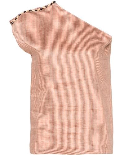 Alysi Striped One-shoulder Blouse - Pink