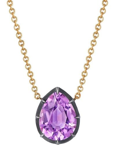 Fred Leighton 18kt Yellow Gold Pear Shaped Amethyst Collet Solitaire Pendant Necklace - Metallic