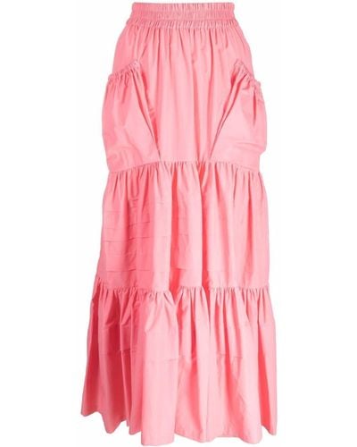 Plan C Pouch-pocket Tiered Skirt - Pink