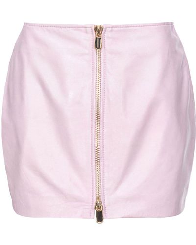 Pinko Mini Skirt In Laminated Vintage Leather - Pink