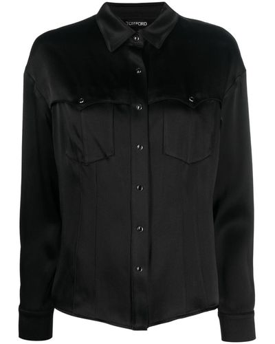 Tom Ford ウエスタンスタイル サテンシャツ - ブラック