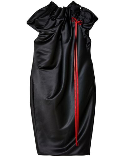 Simone Rocha Ruched Bow-detail Satin Dress - Black