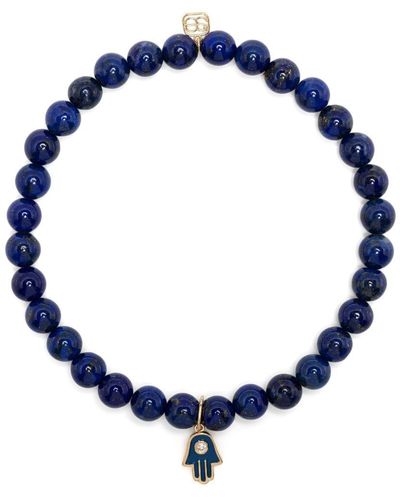 Sydney Evan Bracelet Hamsa en or 14 ct à perles - Bleu