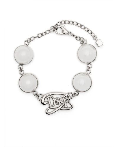 DSquared² Logo-lettering Pearl-detail Bracelet - White