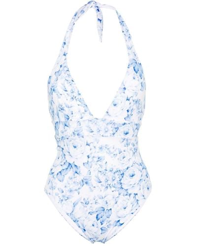 Mc2 Saint Barth Marylin Floral-print Swimsuit - Blue