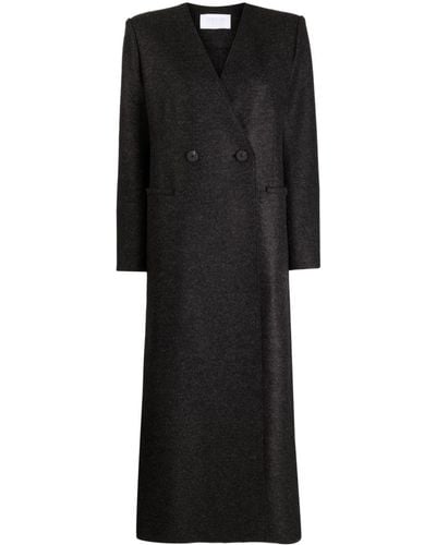 Harris Wharf London Double-breasted Collarless Wool Coat - Black