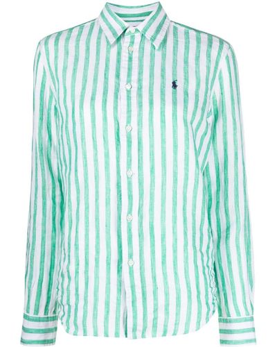 Polo Ralph Lauren Chemise rayée en lin à logo brodé - Vert