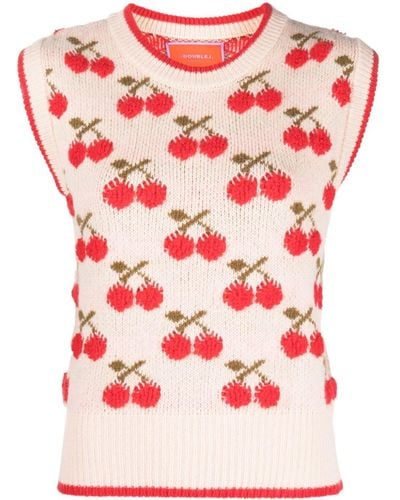 La DoubleJ Gilet Cherry à motif intarsia - Rouge