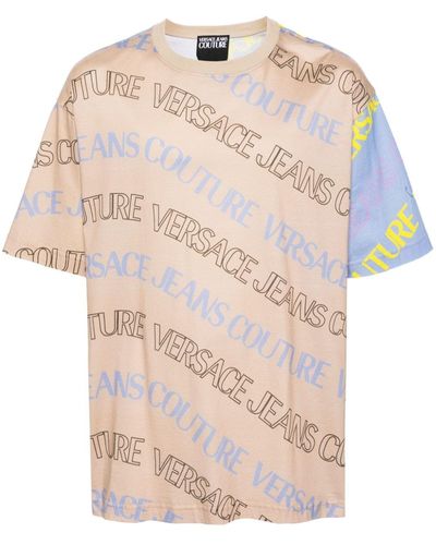 Versace T-shirt Met Colourblocking En Logoprint - Naturel