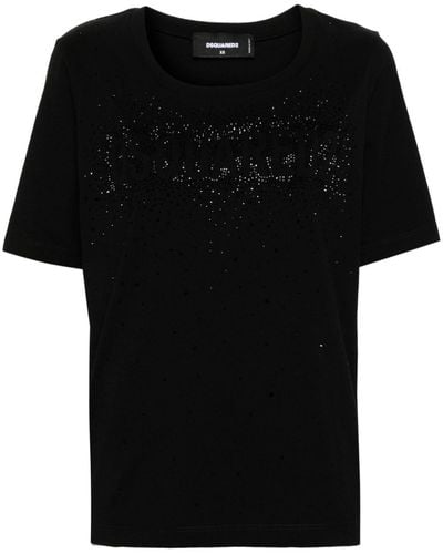 DSquared² Rhinestone-logo Cotton T-shirt - Black