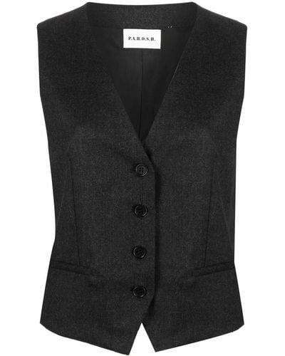 P.A.R.O.S.H. Button-up Virgin Wool-blend Gilet - Black