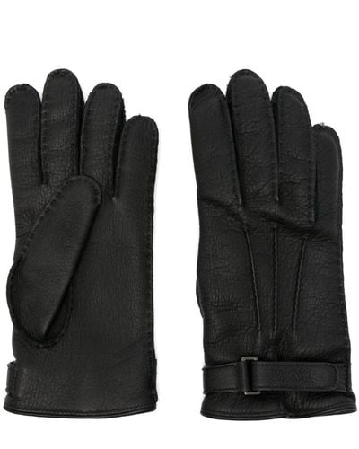 Zegna Leren Handschoenen Met Logo-reliëf - Zwart