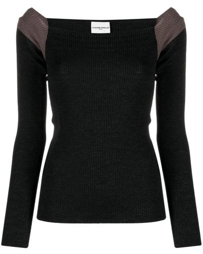 Claudie Pierlot Two-tone Long-sleeve Ribbed Sweater - Black
