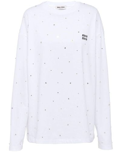 Miu Miu Diamante ロングtシャツ - ホワイト