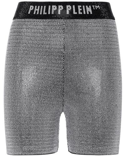 Philipp Plein Logo-print Strap Metallic-threading Shorts - Grey