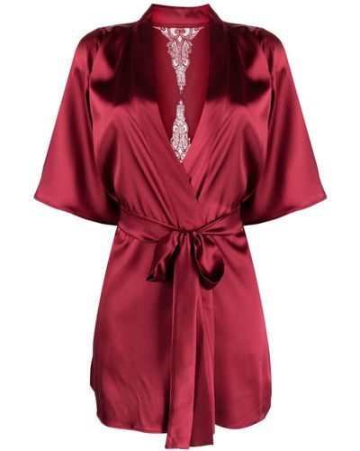 Fleur Of England Gisele Belted Silk-blend Robe - Red