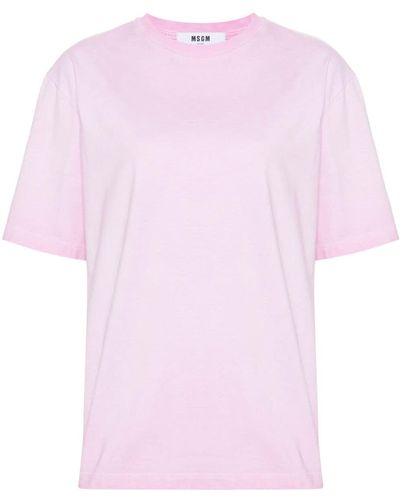 MSGM Logo-embroidered Cotton T-shirt - Pink