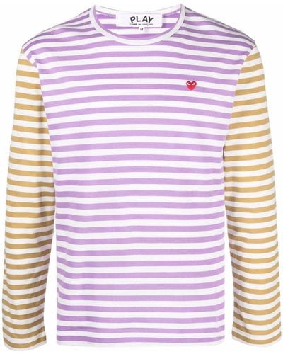 COMME DES GARÇONS PLAY Logo-embroidered Striped T-shirt - Purple