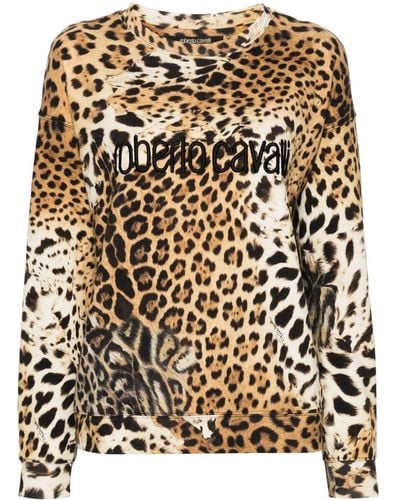 Roberto Cavalli Jaguar Skin-print Cotton Sweatshirt - Black