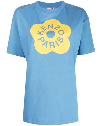 KENZO T-shirt Met Bloemenprint - Blauw