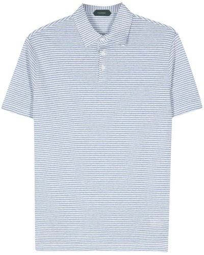 Zanone Striped Cotton Linen Polo Shirt - Blue