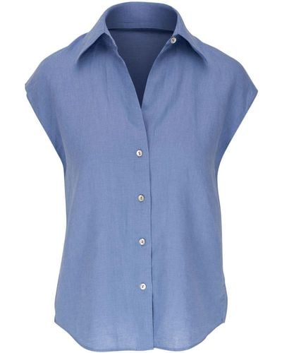 Vince Sleeveless Linen Shirt - Blue