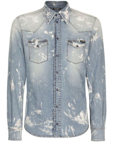 Dolce & Gabbana Camisa vaquera elástica con acabado desteñido y lavado - Azul