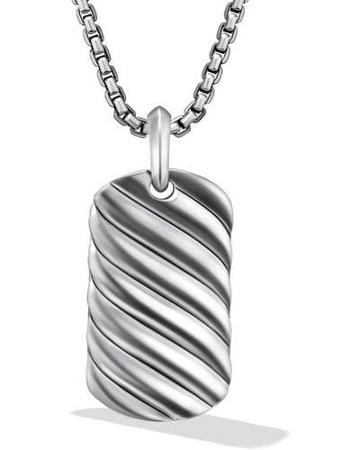 David Yurman Sterling Silver Sculpted Cable Tag Pendant - White