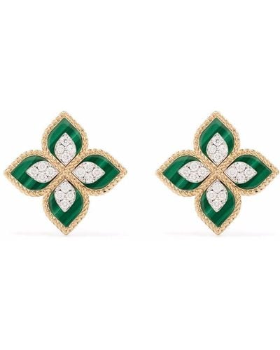 Roberto Coin 18kt Rose Gold Princess Flower Malachite And Diamond Stud Earrings - Pink