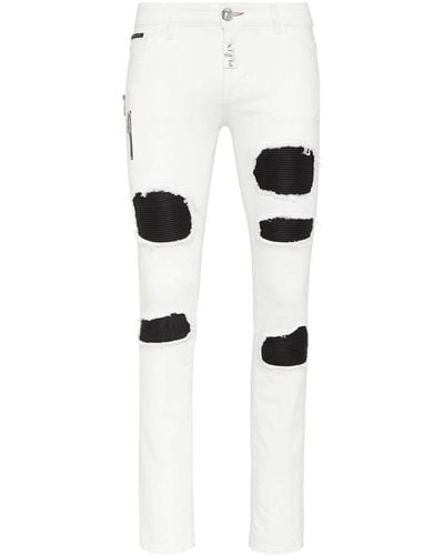 Philipp Plein Slim-Fit-Jeans im Distressed-Look - Weiß