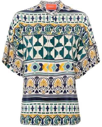 La DoubleJ Blouse Met Geometrisch Patroon - Blauw