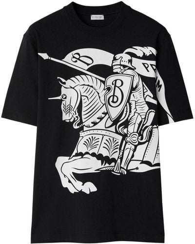 Burberry Equestrian Knight-print Cotton T-shirt - Black