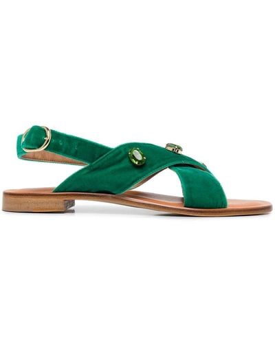 Madison Maison Cross-strap Jeweled Sandals - Green