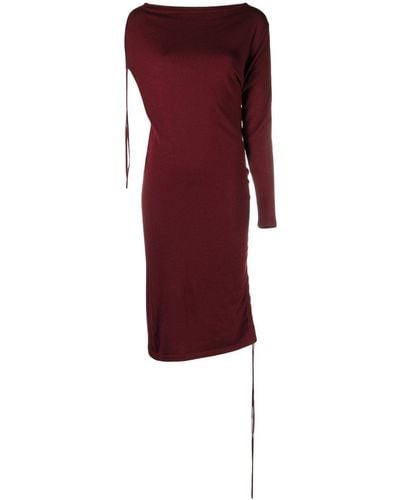 P.A.R.O.S.H. Ruched Asymmetric Knit Dress - Red